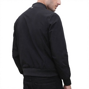 Blouson Bomber Noir Homme Couleur Unie Fermeture Éclair Col Montant Respirant Hiver Coupe-Vent Décontracté Polyester - Product Image 3