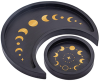 Plateau en Bois Demi-Lune Support de Cristaux Ensemble Présentoir pour Rangement des Pierres Wicca Organisateur Lunaire pour Huiles Essentielles Roches Table d'Autel