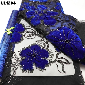 Chất Lượng Cao Hoàng Gia Màu Xanh Nhung Đính Cườm Sequin Thêu Ren Vải Arabic Hồi Giáo Hồi Giáo Áo Choàng Lễ Kỷ Niệm Ăn Mặc Vải - Product Image 2