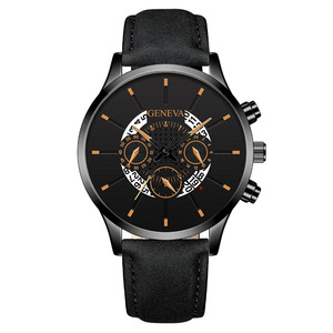 New men's watch three-eye leather strap quartz <b>wristwatch</b> business style calendar men's watch - Product Image 2