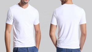 Trato caliente de los hombres V cuello básica Tops de fibra de bambú de manga corta suave camiseta L-5XL - Product Image 5