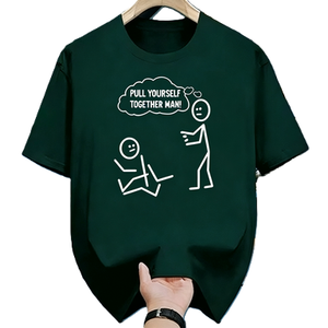 T-shirt divertente con personaggio a stick figure 'Pull Yourself Together Man', con gioco di parole sulla salute mentale, umorismo sarcastico, grafica originale - Product Image 4