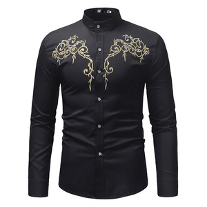 <span class=keywords><strong>Camisa</strong></span> con bordado <span class=keywords><strong>de</strong></span> flores doradas <span class=keywords><strong>para</strong></span> <span class=keywords><strong>hombre</strong></span>, camisas <span class=keywords><strong>de</strong></span> <span class=keywords><strong>vestir</strong></span> <span class=keywords><strong>de</strong></span> manga larga <span class=keywords><strong>para</strong></span> <span class=keywords><strong>hombre</strong></span>, informales, ajustadas, con botones, <span class=keywords><strong>para</strong></span> <span class=keywords><strong>hombre</strong></span> - Product Image 4