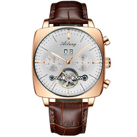 Bracelet en cuir lumineux carré grand cadran automatique montre mécanique Tourbillon squelette Logo personnalisé chronographe calendrier