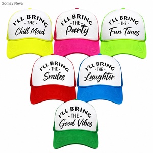 Casquette <span class=keywords><strong>de</strong></span> fête personnalisée en mousse, style camionneur, avec maille néon, snapback 5 panneaux, réglable, pour enterrement <span class=keywords><strong>de</strong></span> vie <span class=keywords><strong>de</strong></span> jeune fille, vente en gros, faible MOQ - Product Image 1