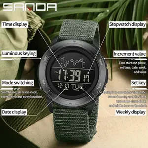 Reloj deportivo SANDA 2198 para hombre, correa de nailon, pantalla digital LED, alarma multifuncional y cuenta regresiva, reloj de pulsera resistente al agua - Product Image 4