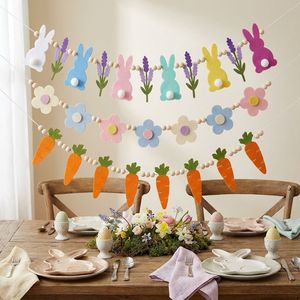 Guirnalda de Fieltro con Diseño de Conejito de Pascua y Cuentas de Madera, Reutilizable, para Decoración de Chimenea y Pared del Hogar, Fondo para Fotos - Product Image 2