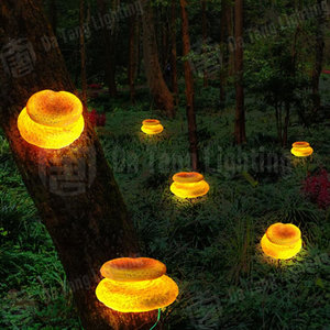 Lumière décorative en FRP à double couche en forme de champignon pour arbre, couleur marron-jaune, pour la décoration extérieure des arbres et des jardins - Product Image 3