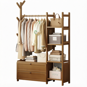Solid Wood <b>Coat</b> <b>Stand</b> Floor Standing Clothes Rack -<b>With</b> Drawers Shelves Hooks XL Size for Bedroom Entryway - Product Image 1