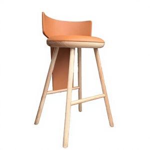 Modern Luxury Solid Ash Wood Commercial <b>Bar</b> <b>Stool</b> with <b>Leather</b> Backrest Counter Height Chair for Hotel and Kitchen Use - Product Image 1
