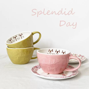 Tazza da <span class=keywords><strong>caffè</strong></span> in ceramica con manico in ceramica per la colazione con farina d'avena in stile giapponese carina a bocca larga goffrata - Product Image 1