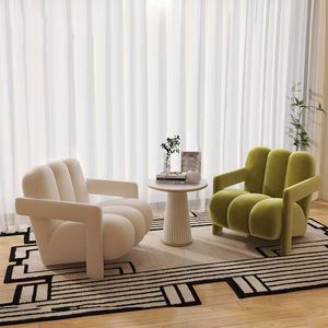 Sillón color crema, moderno y minimalista, individual, para sala de estar y balcón, con tela flocada y relleno de espuma. - Product Image 4