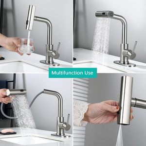 Tall Stainless Steel Single Handle Bathroom <strong>Faucet</strong> <strong>3</strong> Mode Pull <strong>Sprayer</strong> Modern 1 <strong>Hole</strong> Deck Plate <strong>Kitchen</strong> <strong>Faucets</strong> - Product Image 5