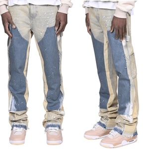 Pantalones vaqueros de marca popular para hombre, personalizados con efecto salpicado de pintura, lavados, estilo carpintero, acampanados y con efecto apilado - Product Image 1