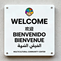 Letrero de Bienvenida Cultural Harmony para Complejo de Apartamentos con Símbolos de las Principales Religiones del Mundo y Saludos