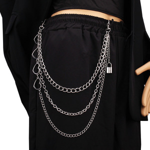 yueli Heart Shaped Zinc Alloy Waist Chain Punk Style Triple Layer Metal Belt Chain For Women Men Daily Wear - Product Image 2
