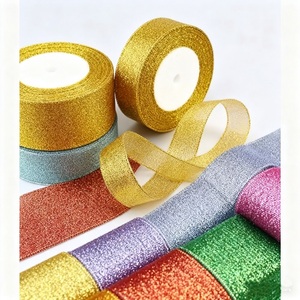 Nhà Máy Bán Buôn Thân Thiện Với Môi Dệt Polyester + Pet Vải Giáng Sinh Satin Dây Ribbon Tùy Chỉnh Màu Sắc Rắn Vàng Sáng Bóng Quà Tặng - Product Image 1