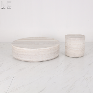 <span class=keywords><strong>Mesa</strong></span> <span class=keywords><strong>de</strong></span> <span class=keywords><strong>Centro</strong></span> Redonda <span class=keywords><strong>de</strong></span> Fibra <span class=keywords><strong>de</strong></span> Vidrio con Forma <span class=keywords><strong>de</strong></span> Travertino, Estilo Wabi Sabi, Minimalista, Moderna y Lujosa, para la Sala <span class=keywords><strong>de</strong></span> Estar - Product Image 2