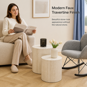 Table basse ovale de style Japandi moderne minimaliste Wabi-Sabi en MDF et <span class=keywords><strong>travertin</strong></span>, ensemble de tables d'appoint gigognes pour la décoration du <span class=keywords><strong>salon</strong></span>, vente en gros - Product Image 3