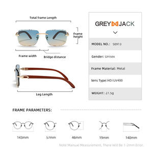 แว่นกันแดดกรอบสีเทา รุ่น Jack Frameless เลนส์ PC กรอบสีทอง ป้องกันรังสียูวี 400 สำหรับทุกเพศ ทรงสี่เหลี่ยม รุ่น 3 Protection - Product Image 5