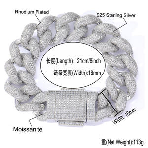 BES Hip Hop Jewelry Moissanite VVS 18MM 925 <b>Sterling</b> <b>Silver</b> Cuban Link Chain Necklace Iced Out Cuban Link <b>Bracelet</b> Necklace <b>Men</b> - Product Image 5