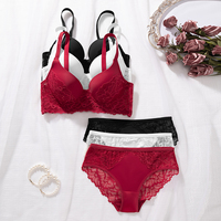 Set Bra Modern Warna Solid dengan Renda, Bra Berkawat Warna Cerah dengan Motif Bunga, Set Pakaian Dalam Wanita yang Nyaman dengan Bantalan dan Pengangkat
