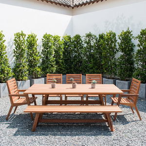 Modern Teak Wood Outdoor Dining Table Set Patio Furniture with <b>Bench</b> for Villa Hotel Resort - Product Image 4