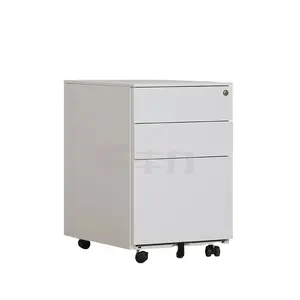 White Steel 3 Drawers Mobile Filing Cabinet Metal Pedestal Storage Cabinet with Wheels