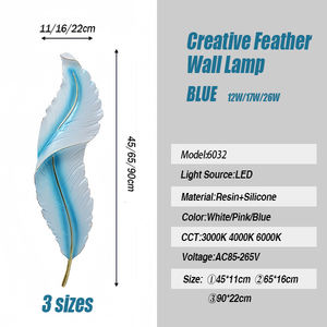 Creatieve Moderne Veren Ontwerp Slaapkamer Bed Woonkamer Achtergrond Led Wandlamp Decoratieve Hars 90Cm Ronde Nordic Verlichting - Product Image 2