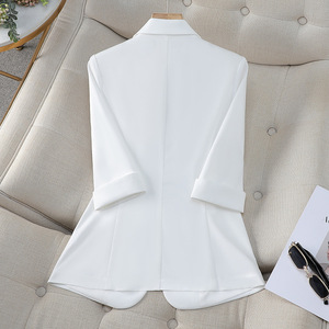 White Blazer For Women 3/4 Sleeve Solid Color Breathable Polyester Suit Top Casual Office Wear - Product Image 4
