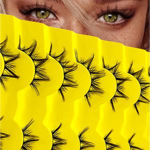 Pestañas de Algodón Negras, Estilo Manga Anime, Hechas a Mano, 7 Pares, Grosor de 0.07MM, Aspecto Natural, Efecto Wispy, Venta al Por Mayor - Product Image 1