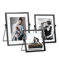 Cadre photo en métal noir forgé, ornement géométrique en verre transparent double face, vente chaude 2023