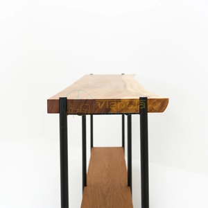Everett Two Tier Wood and Iron <b>Console</b> <b>Table</b> Extra Long Sofa <b>Table</b> with Live Edge Top and Lower Shelf Modern <b>Rustic</b> Furniture - Product Image 2
