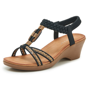 Sandalias de cuña para mujer, cómodas, con banda elástica, zapatos informales de verano, color albaricoque, tacón de 5,5 cm, F2719-2 - Product Image 3