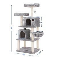 Arbre à chat gris clair avec un grand hamac, condo pour chat et grattoir, bois durable, papier sisal et fourrure, maisons pour chat