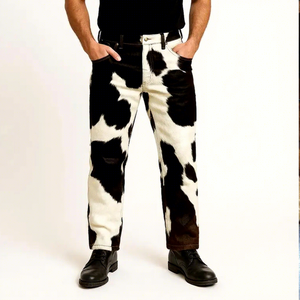 กางเกงแฟชั่นผู้ชายปี 2026 หนังแท้ สไตล์ฮิปฮอป กันลม ระบายอากาศได้ดี เป็นมิตรกับสิ่งแวดล้อม แห้งเร็ว ทรงขาบาน เอวยางยืดสูง - Product Image 1