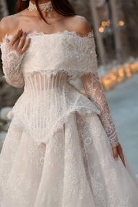 Abito da sposa MLF718 a 2 pezzi, linea ad A, con spalle scoperte, popolare, con allacciatura posteriore, per donna - Product Image 4