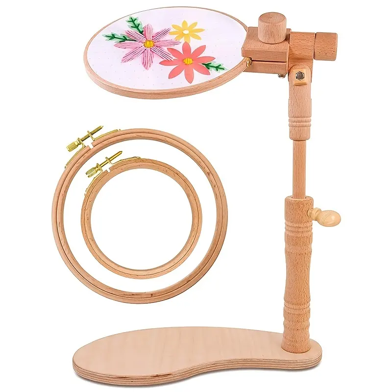 Hands Free Sewing Craft Beech Wood Needlework Cross Stitch Stand Holder Adjustable Rotated Embroidery Hoop Table Stand