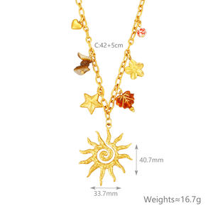 Kalung Rantai Matahari Bulan Biru Turquoise Kustom, Baja Anti Karat Berlapis Emas 18K Tahan Air, Liontin Grosir Perhiasan Wanita - Product Image 5