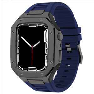 Luxe 44mm 45mm bracelet en silicone élastique en acier inoxydable montre intelligente étuis de protection pour Apple Watch série 8 7 6 5 <span class=keywords><strong>4</strong></span> - Product Image 1