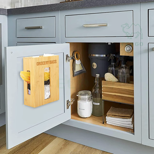 Grand organisateur de sac d'épicerie en bambou sous l'évier Supports de sac en plastique Support mural pour organisateur de cuisine - Product Image 3