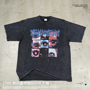 定制标志重量级t恤超大街装t恤复古DTG印花酸洗t恤 - Product Image 6