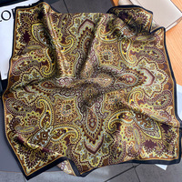 Nouveau fantaisie mode 100% vraie soie impression petit carré cou écharpe Bandanas femmes 70*70cm crochet fleur soie foulard cheveux foulards