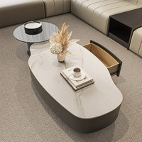 Table basse en dalle de pierre de forme spéciale - Design moderne minimaliste luxueux de forme elliptique pour différentes tailles, salon, maison