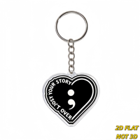 Porte-clés en acrylique Cœur Semicolon, Votre histoire n'est pas finie, Breloque de sensibilisation à la santé mentale, Résistant aux rayures, Noir