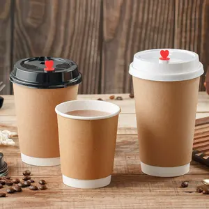 Оптовая продажа, кофейная картонная чашка из крафт-бумаги разного объема 12 унций, винтажная кофейная чашка, одноразовая кофейная чашка