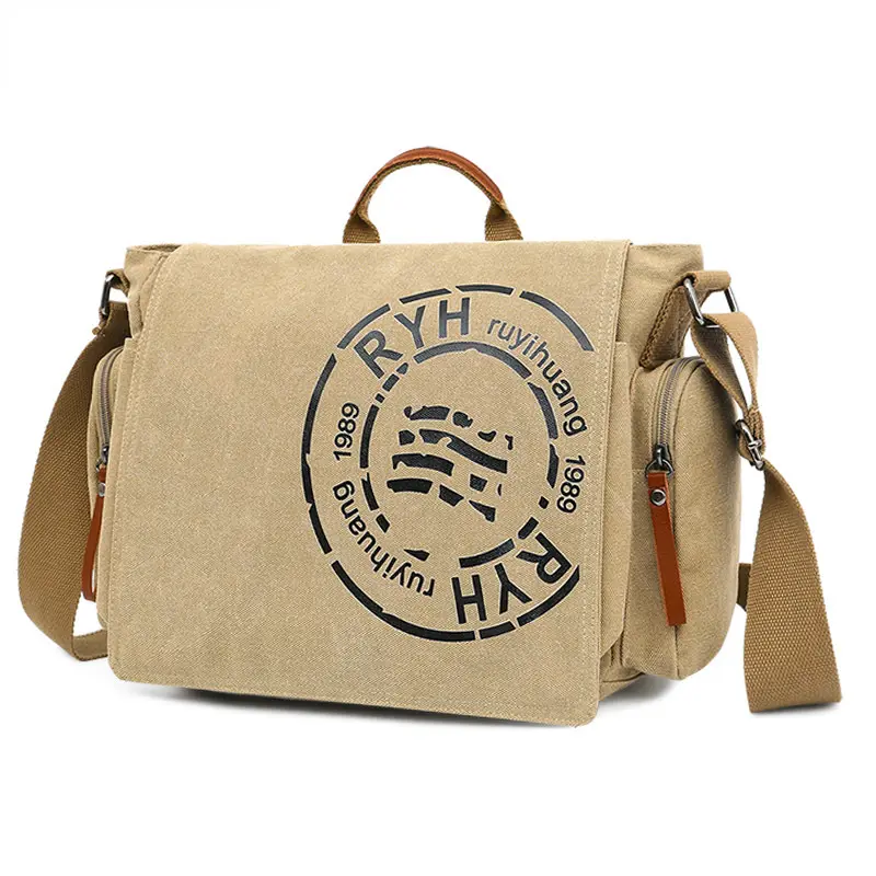 Canvas Multi Compartment Fashion Men's Shoulder Bag Business Casual Handheld Canvas Messenger Bag Men's Briefcase Laptop Bag