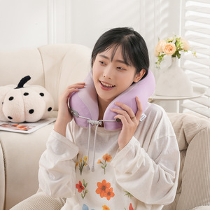 Almohada de espuma viscoelástica en forma de U para el cuello, 28x26x14cm, almohada de viaje portátil para la oficina, siestas y viajes, color sólido, beige, rosa, gris, morado - Product Image 4