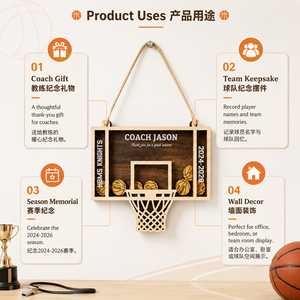 Cadeau personnalisé pour entraîneur de basket-ball, artisanat en bois gravé au laser, nom de l'équipe, numéro du joueur, design de panier de basket, <span class=keywords><strong>plaque</strong></span> en bois - Product Image 4