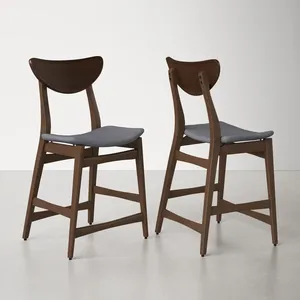 Taburete de madera sólida tapizada para Bar, asiento moderno de mediados de siglo para casa, cocina, Isla, respaldo completo, 24 ", Juego de 2 - Product Image 2